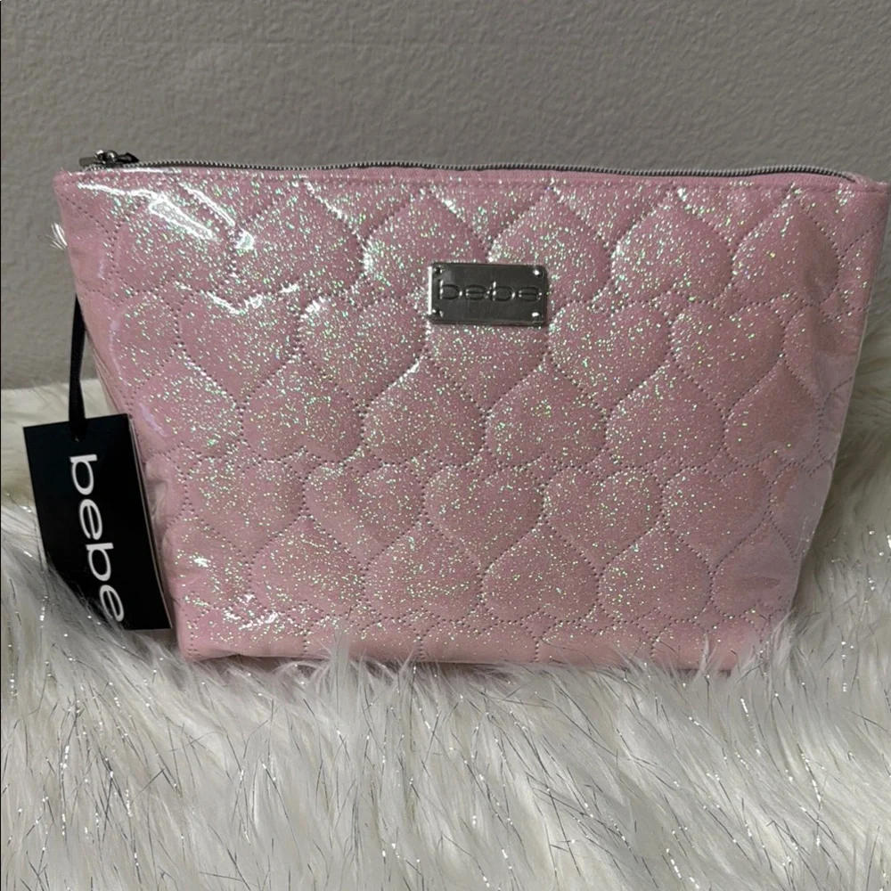 ✨ Bebe Glittery Pink Quilted Cosmetic Bag – Glam On the Go! ✨ - Picture 3 of 10